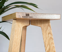 Load image into Gallery viewer, The Crane Solid Oak Speaker Stand tri-leg design.