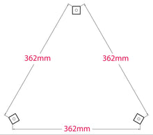 Load image into Gallery viewer, Tri-leg speaker stand base stance width diagram.