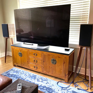 Dynaudio-special-40th-Anniversary-Edition-Speakers on shaped walnut speaker-stands-by-audio-chic