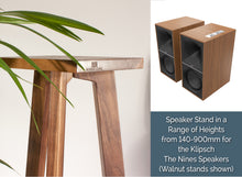 Load image into Gallery viewer, Speaker stands made of walnut by Audio Chic with Klipsch The Nines speakers