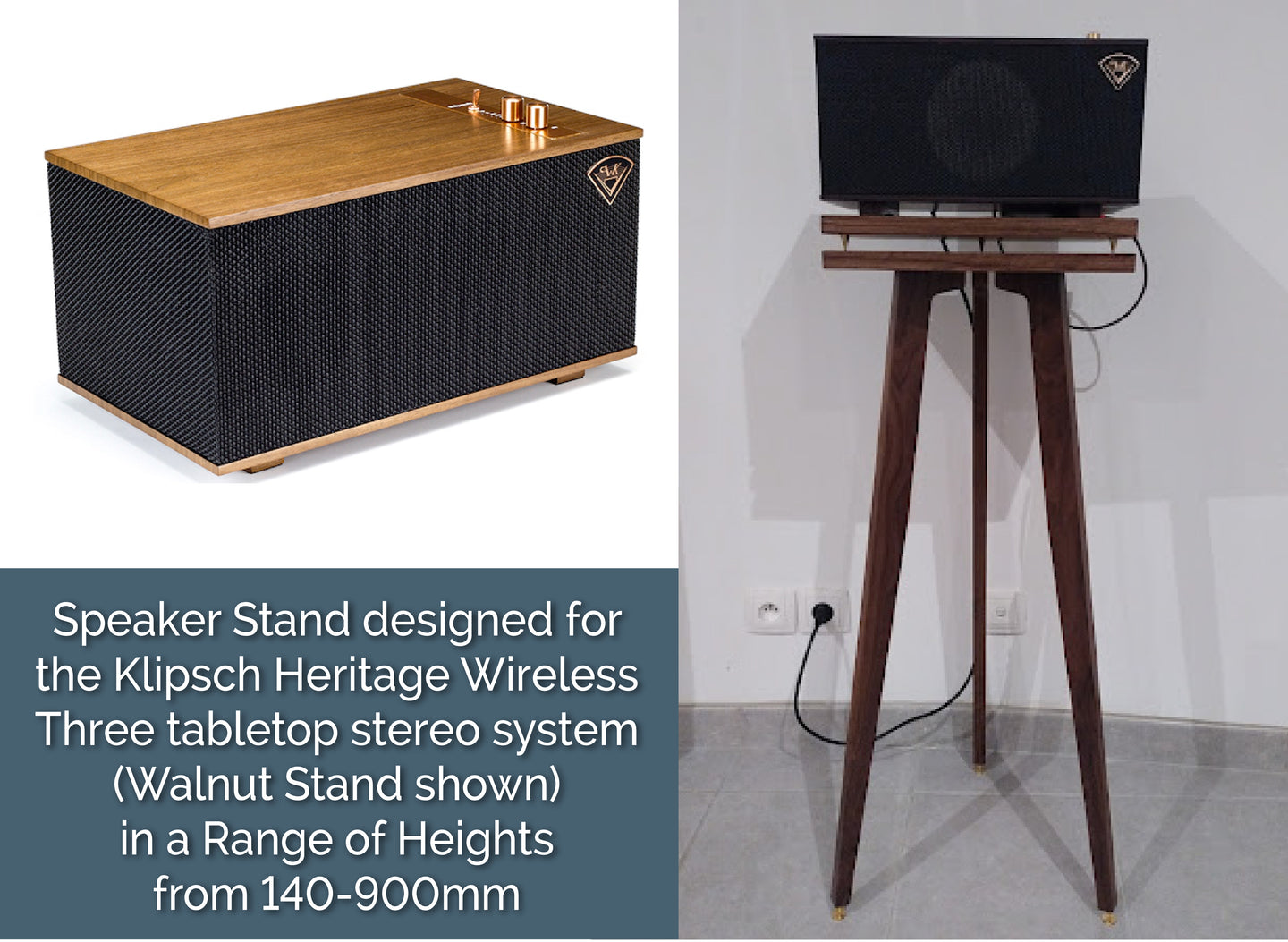 Klipsch Heritage Wireless Three tabletop stereo system Speaker Stands 140-900mm (Single)