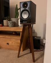 Load image into Gallery viewer, Monitor Audio Silver 50 7G Walnut Audio chic speaker stand with the speaker displayed seamlessly on top of the stand.
