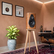 Load image into Gallery viewer, Audio Chic Speaker stand set in a stylish room with a Sonus Faber Olympica Speaker