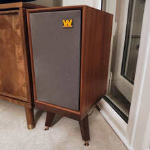 Load image into Gallery viewer, Wharfedale Denton 80 snipe in walnut in a living room