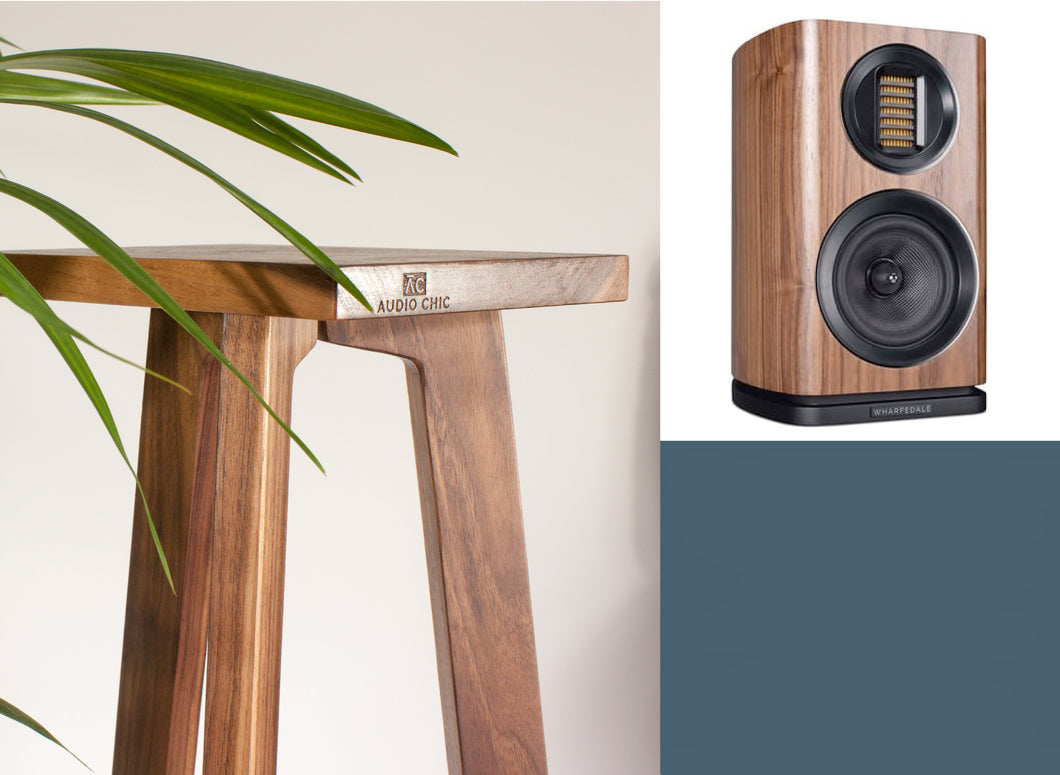 Shaped speaker stand by audio chic for the Wharfedale Evo 4.1 speakers