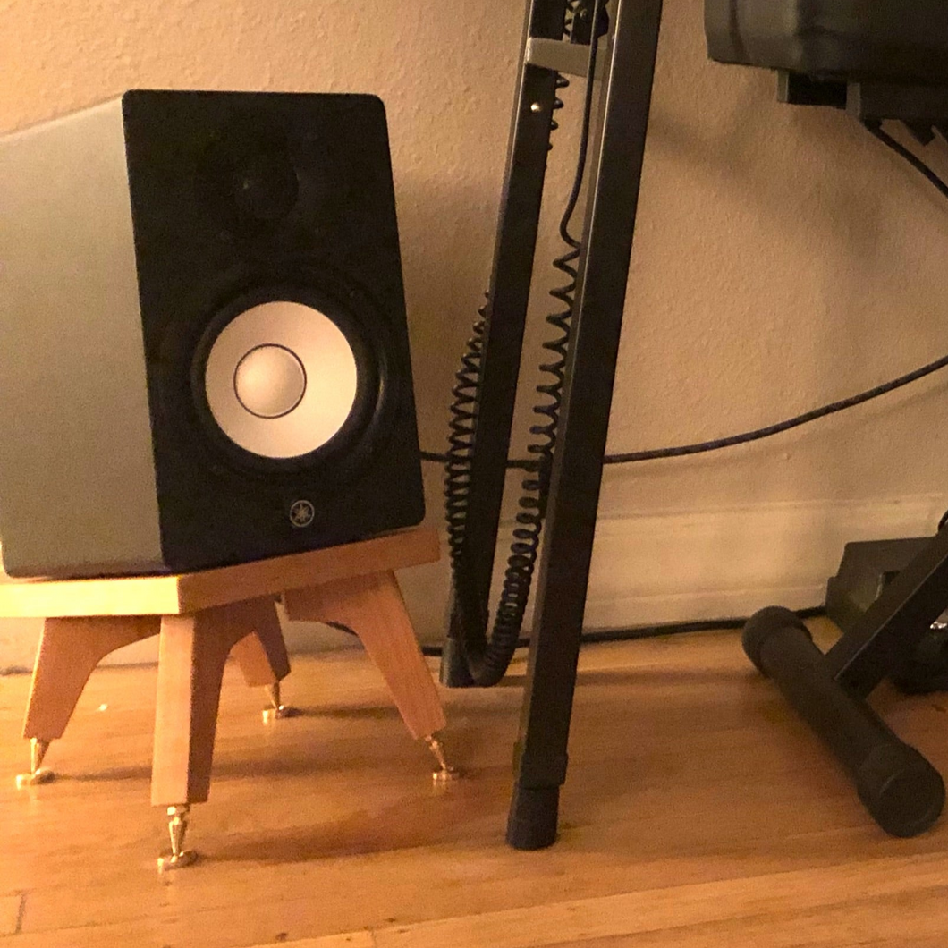Yamaha-HS5-drunken-kite-speaker-stand-in-cherry-by-audio-chic