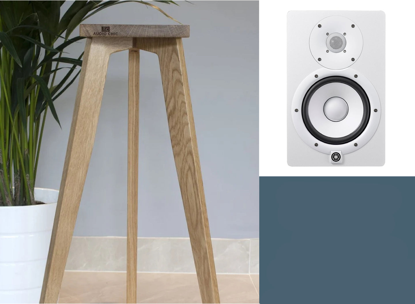 Speaker stands designed for the Yamaha HS7 Studio Monitor Speakers, showing a stand in an oak finish, available in heights from 140-900mm.
