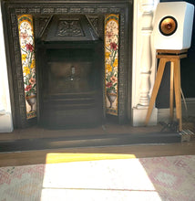 Load image into Gallery viewer, Decorative fireplace and a modern speaker stand by Audio Chic with KEF LS50 meta speaker.