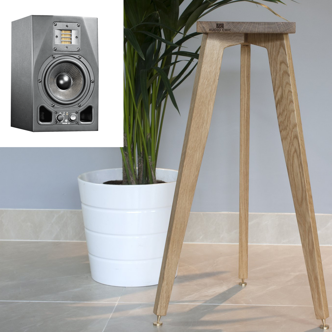 ADAM Audio A5X speaker stand 700mm tall made from solid oak by Audio Chic