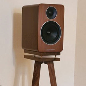 Audio Chic Acoustic Energy AE1 speaker stand in walnut with an isolation plinth.