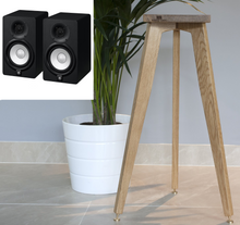 Load image into Gallery viewer, Yamaha HS5 Speaker Stands made from Solid Oak with Isolation Plinths and Speaker Spikes