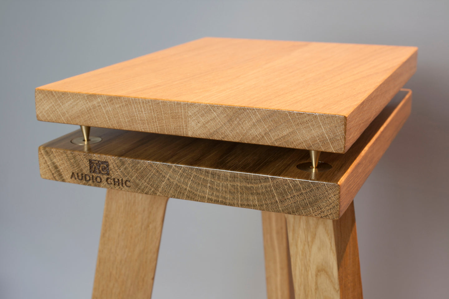 Extra Layer Of Isolation plinth atop of Solid Oak Speaker Stand