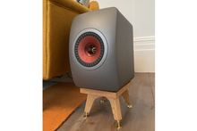 Load image into Gallery viewer, KEF LS50W Speakers on The Kite 140mm Tall Solid Oak Hardwood Speaker Stands by Audio Chic
