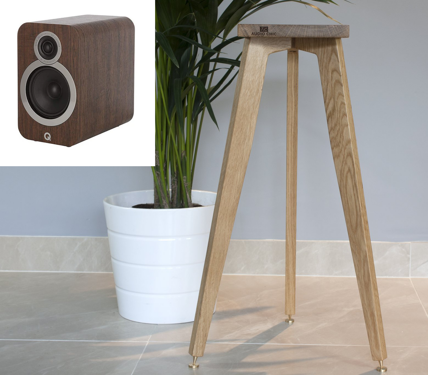 Solid Oak Speaker Stand Made for Q Acoustics 3020i Bookshelf speakers