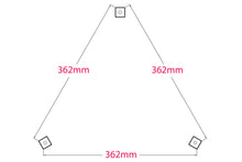Load image into Gallery viewer, Tri-leg speaker stand base stance width diagram.