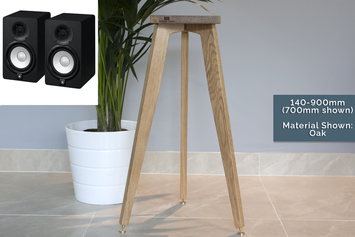 Yamaha HS5 Speaker Stands made from Solid Oak with Isolation Plinths and Speaker Spikes
